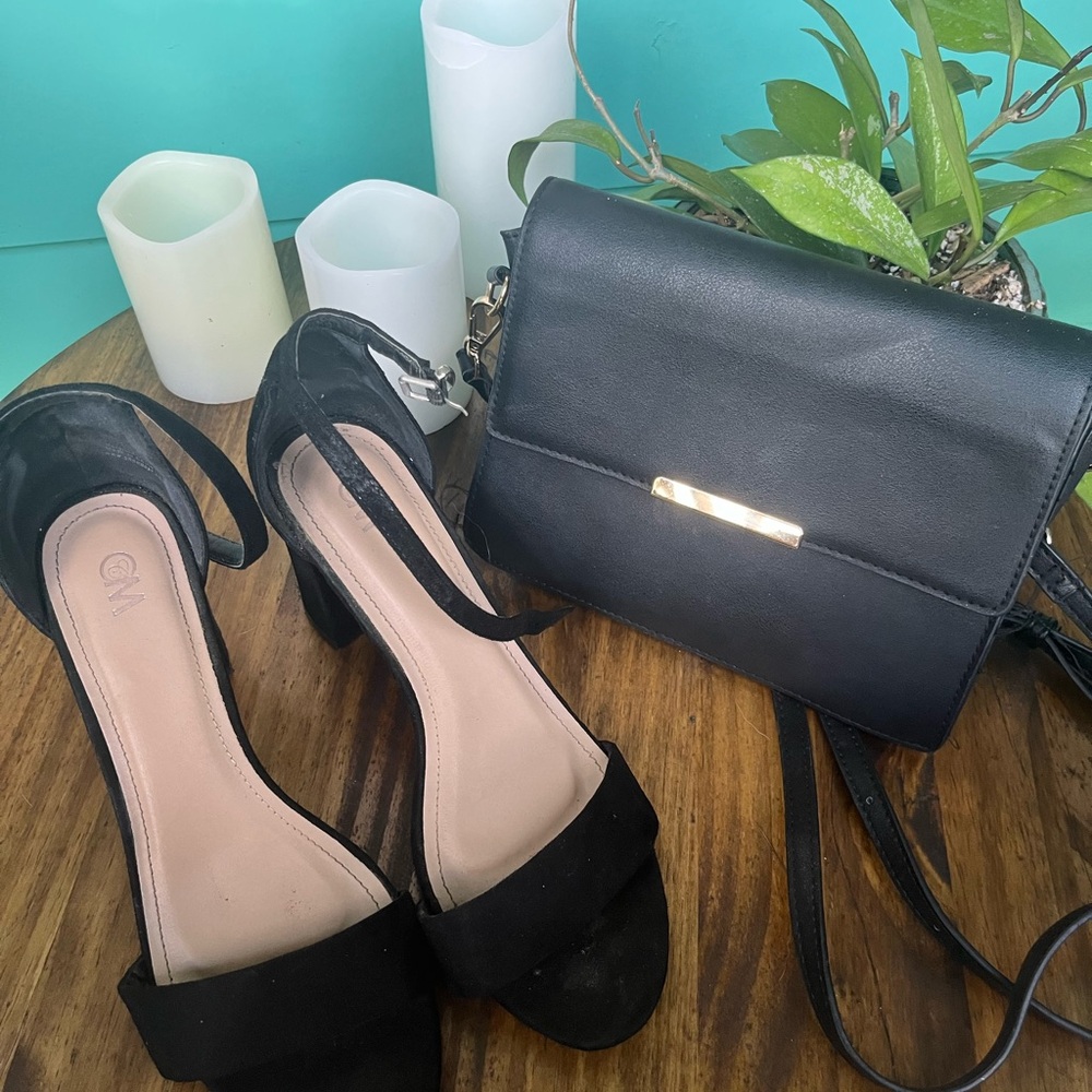 Black Crossbody Bag and Heeled Sandals